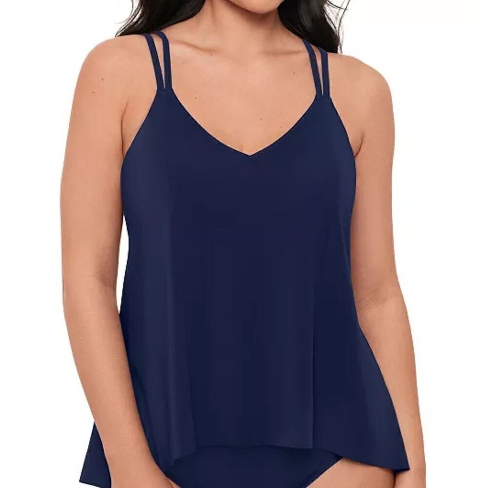 Swim Solutions Princess Seam Tankini Navy Blue Swim Top Swimwear Womens Size 8